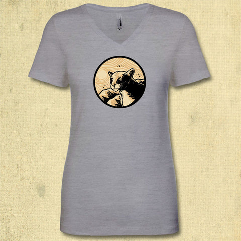 Mountain Lion Foundation - Ladies Fitted V-Neck - Heather Gray