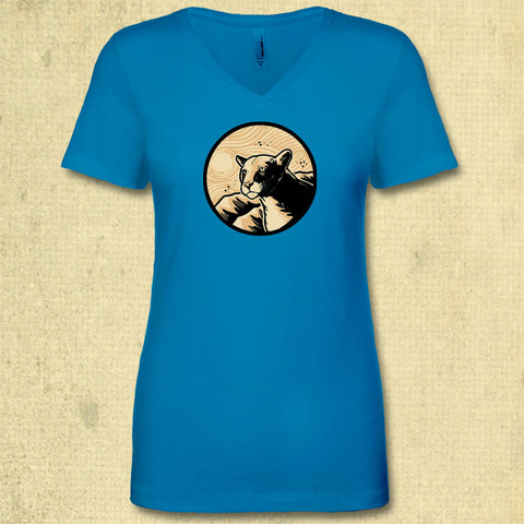 Mountain Lion Foundation - Ladies Fitted V-Neck - Turquoise