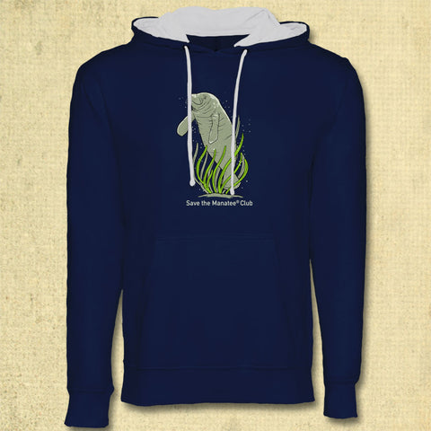 Save the Manatee - Midweight French Terry Pullover Hoody - Midnight Navy w/ Heather Gray