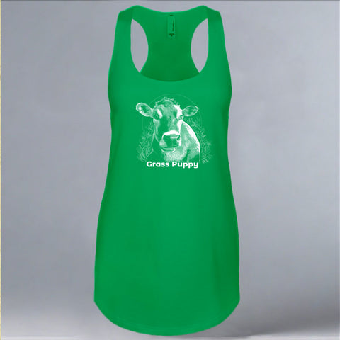 Grass Puppy - Ladies Racerback Tank - Kelly Green