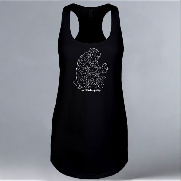 Save the Chimps - Ladies Racerback Tank - Black