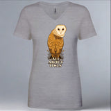 All About Owls - Ladies V-Neck - Heather Gray