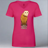 All About Owls - Ladies V-Neck - Raspberry