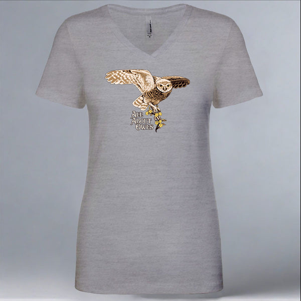 All About Owls - Ladies V-Neck - Heather Gray