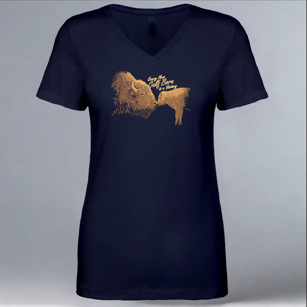 Buffalo Field Campaign - Ladies V-Neck - Midnight Navy