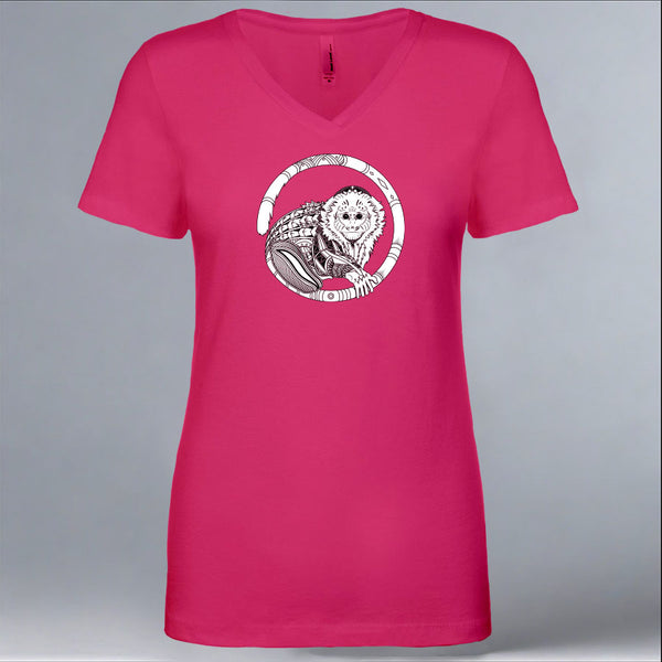 Jungle Friends - Ladies Fitted V-Neck - Raspberry