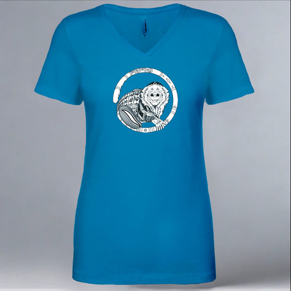 Jungle Friends - Ladies Fitted V-Neck - Turquoise