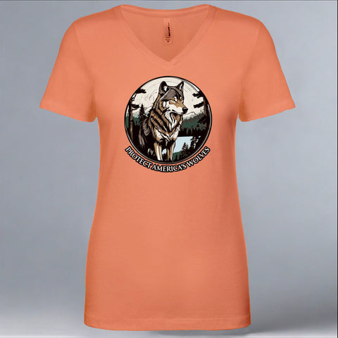 Project Coyote - Ladies Fitted V-Neck - Light Orange