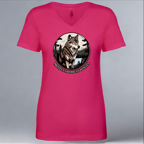 Project Coyote - Ladies Fitted V-Neck - Raspberry