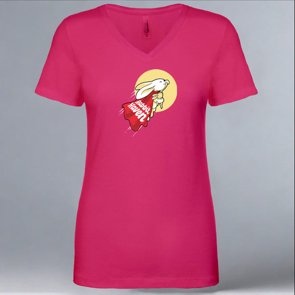 Rabbit Haven - Ladies V-Neck - Raspberry