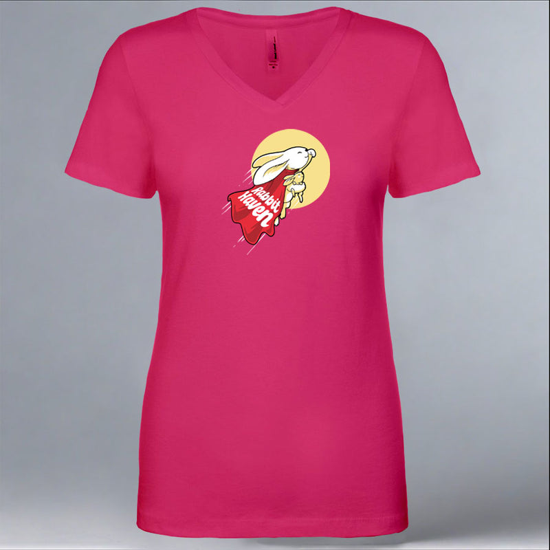 Rabbit Haven - Ladies V-Neck - Raspberry
