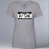 Rocky Mountain Wolf Project - Ladies V-Neck - Heather Gray