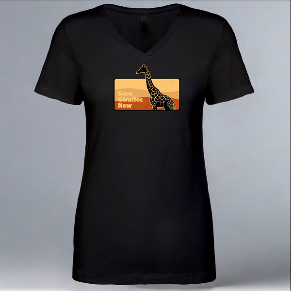 Save Giraffes Now - Ladies V-Neck - Black