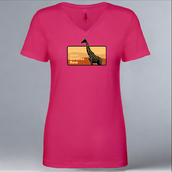 Save Giraffes Now - Ladies V-Neck - Raspberry
