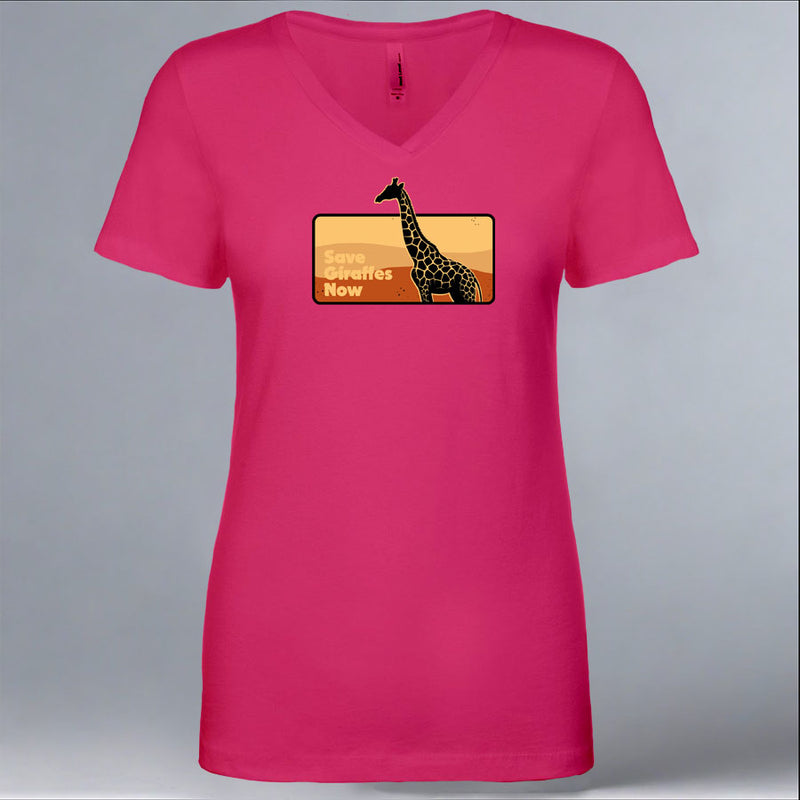 Save Giraffes Now - Ladies V-Neck - Raspberry