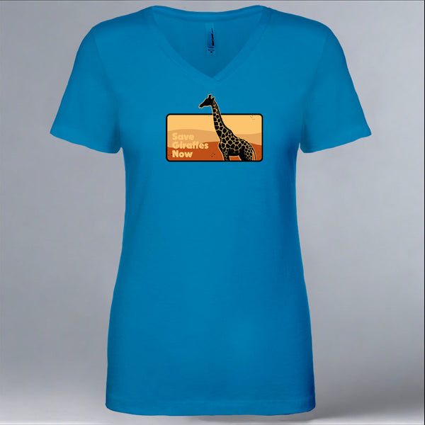 Save Giraffes Now - Ladies V-Neck - Turquoise