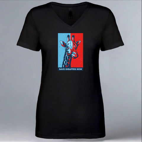 Save Giraffes Now - Ladies Fitted V-Neck - Black