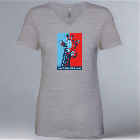 Save Giraffes Now - Ladies Fitted V-Neck - Heather Gray