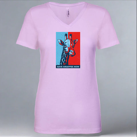 Save Giraffes Now - Ladies Fitted V-Neck - Lilac