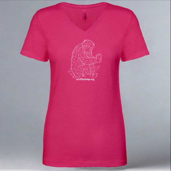 Save the Chimps - Ladies V-Neck - Raspberry