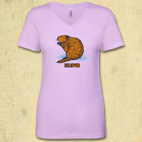 Beaver Believer - Ladies Fitted V-Neck - Lilac