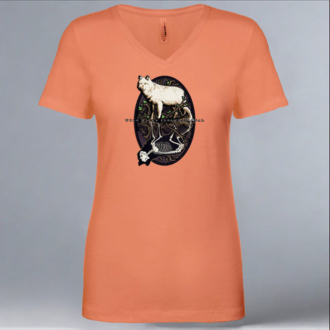 Wolf Haven - Ladies Fitted V-Neck - Light Orange