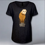 All About Owls - Ladies Triblend Dolman - Vintage Black