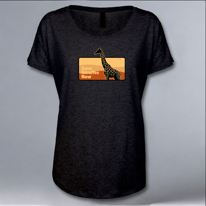 Save Giraffes Now - Ladies Triblend Dolman - Vintage Black
