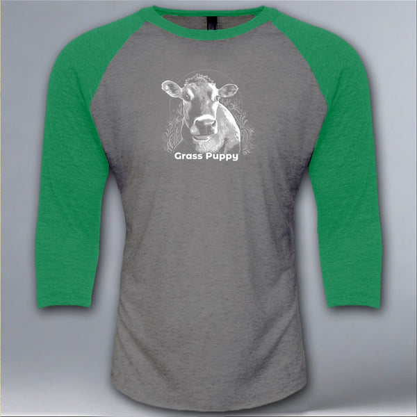 Grass Puppy - 3/4-Sleeve Raglan - Envy Green/Premium Heather